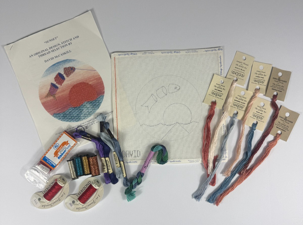 David McCaskill Needlepoint Canvas Sunset Stitch Guide Gentle Art Thread Kit Lot